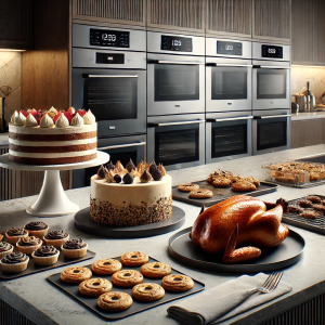 DALL·E 2024-08-28 14.57.14 - A realistic kitchen scene featuring a variety of beautifully baked pastries and roasted meats on a modern countertop. The setting includes items like